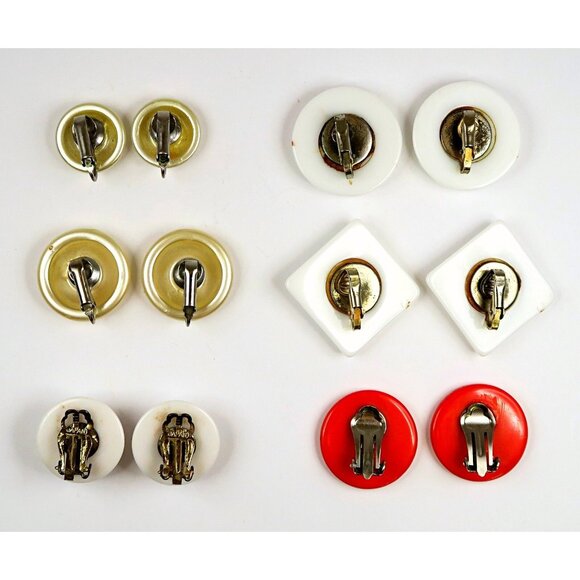 Lot of 6 Vintage Mod Clip-On Earrings – Lucite & Plastic, Statement Jewelry - Picture 4 of 4